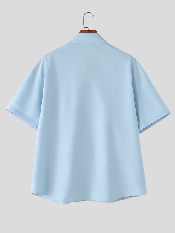 Men's Avant-Garde Contrast Polka Dot Tie Short Sleeve Shirt SKUL68891