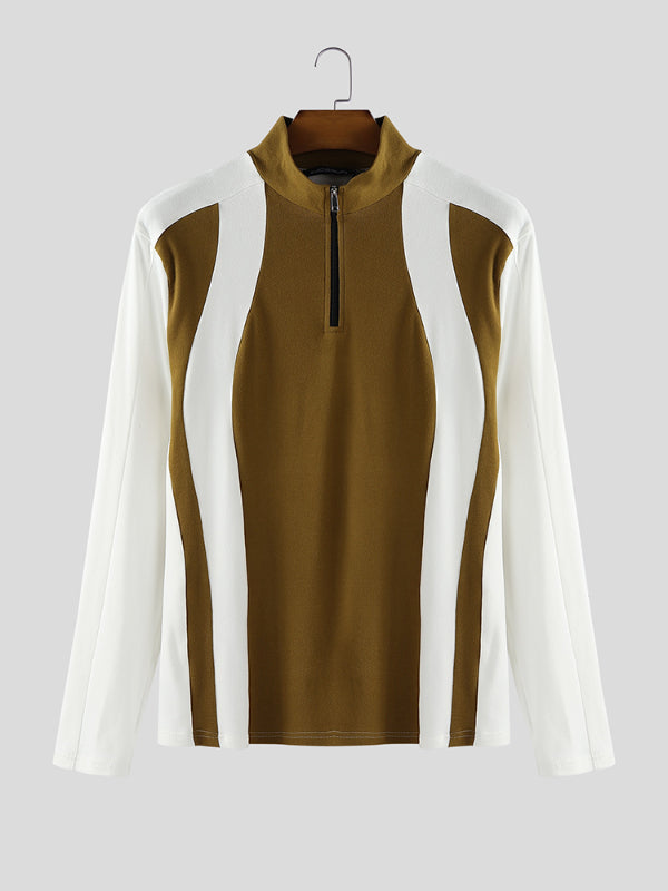 Men's Color Block Slim Fit Zipper Long Sleeve T-Shirt SKUL28130