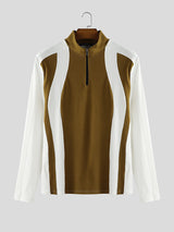 Men's Color Block Slim Fit Zipper Long Sleeve T-Shirt SKUL28130