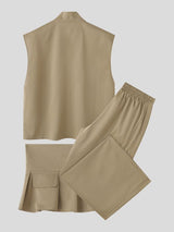 Men's Solid Color Waist Drawstring Casual Two Pieces Outfit SKUL41311