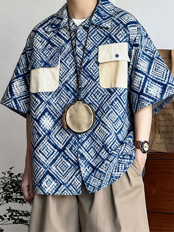 Men's Circular Embossed Print Contrast Color Half Sleeve Shirt SKUL40100