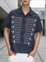 Men's High-Street Japanese Harajuku Vintage Braided Rope Print Short Sleeve Shirt SKUL69215