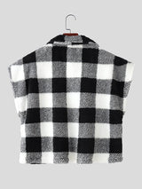 Men's Plaid Plush Cropped Casual Waistcoat SKUL32816