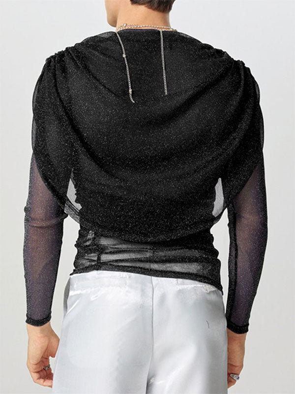 Mens Shimmer Sheer Hooded Long-Sleeve T-Shirt SKUK84560