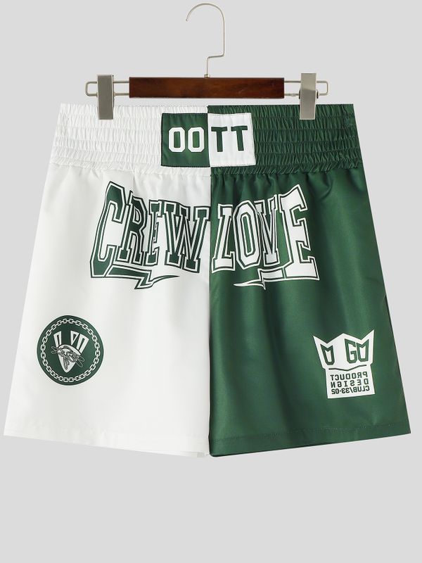 Men's American Streetwear Color-Block Letter Print Athletic Training Gym Short SKUL69395