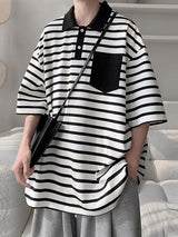 Mens Horizontal Striped Color-Block Short Sleeve Shirt SKUK99034
