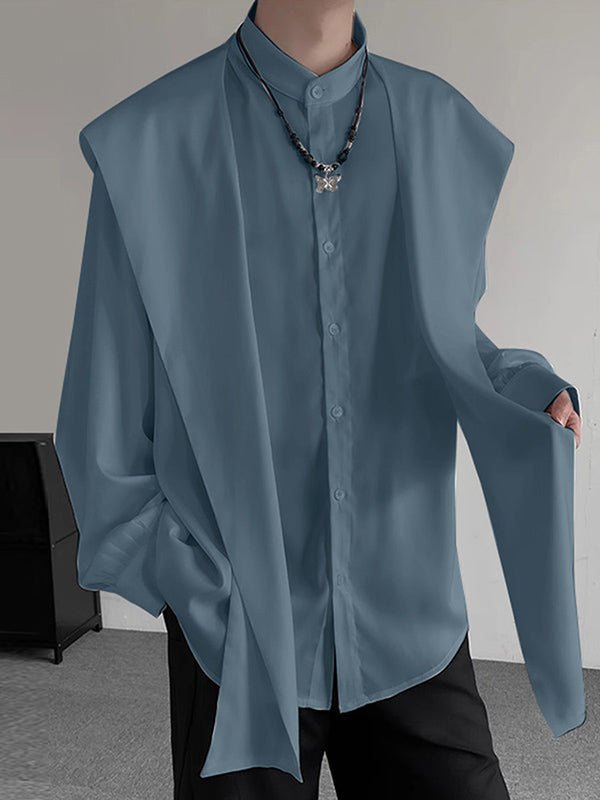 Mens Shawl Solid Color Long-Sleeve Shirt SKUK82214