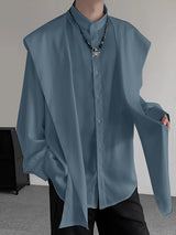 Mens Shawl Solid Color Long-Sleeve Shirt SKUK82214