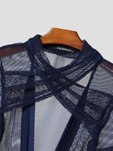 Men's Avant-Garde Sheer Mesh Double-Cross Wrap Cutout Bodysuit SKUL61684