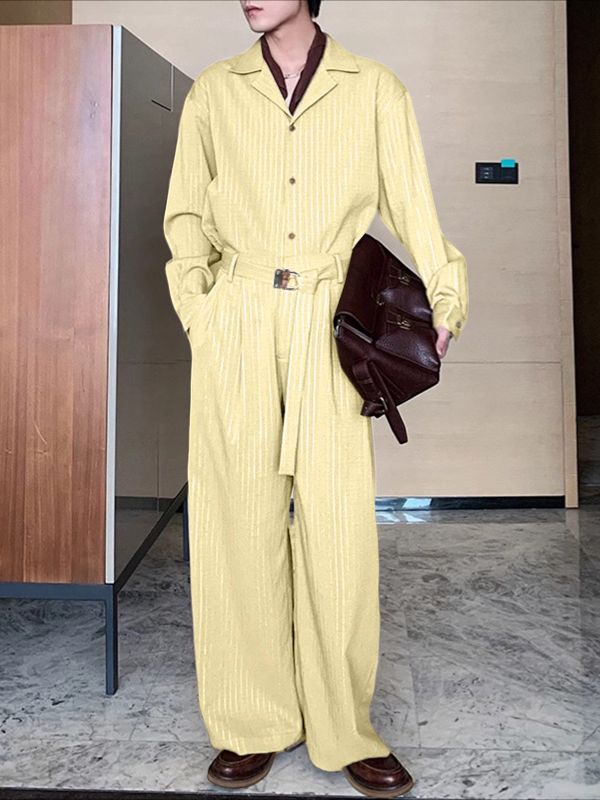 Men's Striped Cuban Collar Casual Two Pieces Outfit SKUL30326