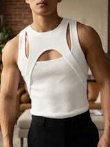 Men's Avant-Garde High-Street Aesthetic Deconstructed Multi-Cutout Ribbed Fitted Muscle Tank SKUL69231