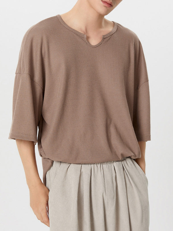 Mens Waffle Knit Drop Shoulder Loose Shirt SKUJ38881