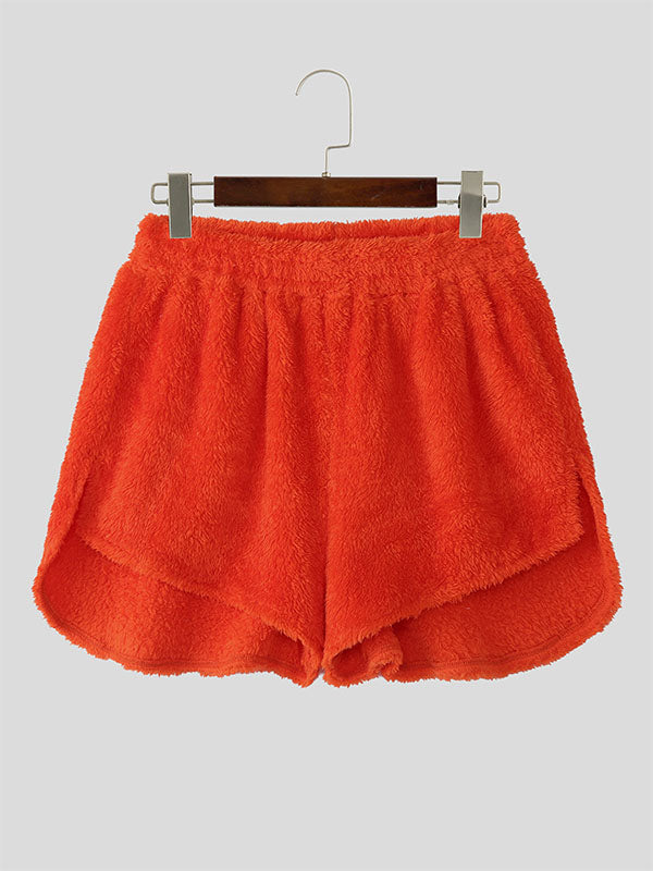 Mens Solid Color Plush Side Slit Casual Short SKUL12434