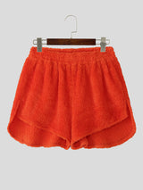 Mens Solid Color Plush Side Slit Casual Short SKUL12434