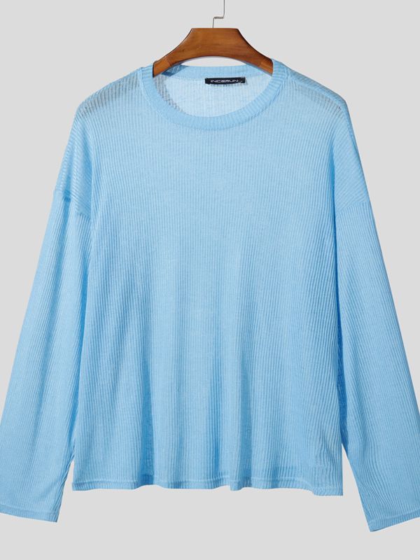 Men's Semi-Sheer Textured Long Sleeve T Shirt SKUL41409