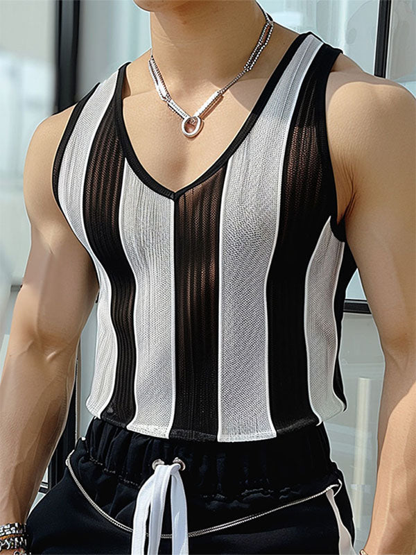 Mens Vertical Stripe Print V-Neck Tank SKUK68777