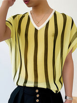 Mens Striped See Through Cap Sleeve T-Shirt SKUK51183