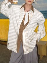 Men's Striped Colorblock Collar Long Sleeve Shirt SKUL27372