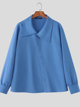 Men's Solid Color Asymmetrical Lapel Long Sleeve Shirt SKUL45983