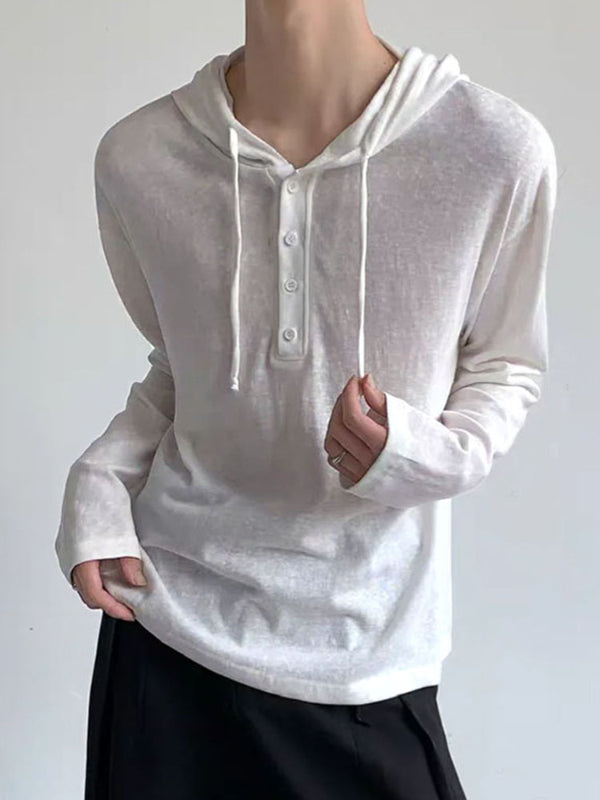 Men's Semi-Sheer Hooded Long Sleeve T-Shirt SKUL34045
