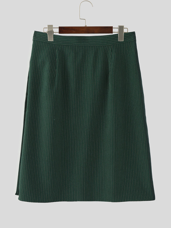 Men's Solid Color Striped Split Skirt SKUL23906