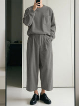 Men's Corduroy Crew Neck Casual Two Pieces Outfit SKUL27348