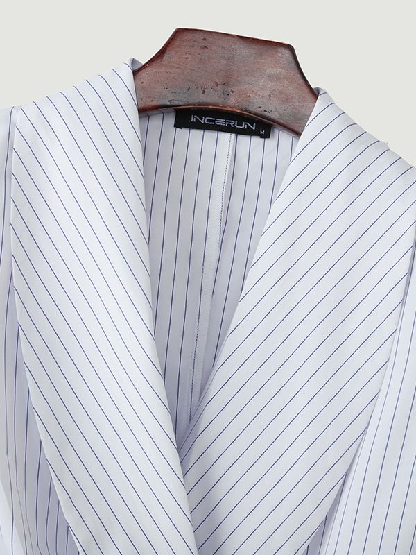 Men's Asymmetrical Placket Striped Metal Button Long Sleeve Blazer SKUL43977