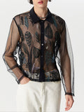 Mens Floral Embroidered Mesh Long Sleeve Shirt SKUK48530