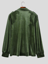 Men's Retro Cocktail Party Lustrous Velvet Puff Sleeve Shoulder Epaulet Long Sleeve Lapel Collar Shirt SKUL80562