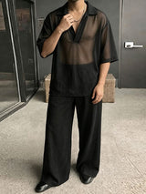 Men's Vintage Cuban Collar Sheer Mesh Oversized Two Pieces Outfit SKUL70592