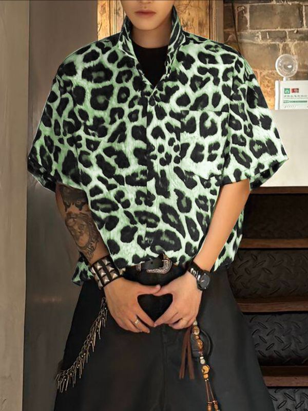 Men's Wild Retro Palette All-Over Leopard Print Short Sleeve Shirt SKUL72787