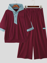 Men's Color Block Hooded Two Pieces Outfit SKUL36461