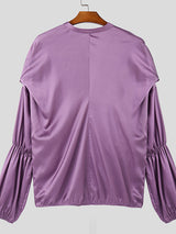 Mens Satin Pleated Design Long Sleeve Shirt SKUK88045