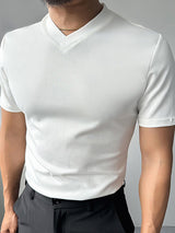 Mens Solid V-Neck Casual Short Sleeve T-Shirt SKUK60302