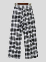 Mens Vintage Plaid Casual Wide-Leg Pant SKUK76311