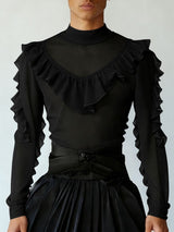 Men's Solid Color Ruffle Bib Long Sleeve T-shirt SKUL46244