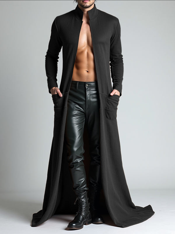 Men's Solid Color Textured Long Sleeve Cardigan SKUL29602