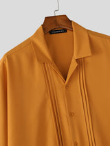 Men's Vintage Cuban Collar Pleated Front Short Sleeve Shirt SKUL71300