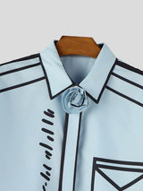 Men's Trendy 2D Comic Style Rose Tie Ribbon Cropped Short Sleeve Shirt SKUL55275