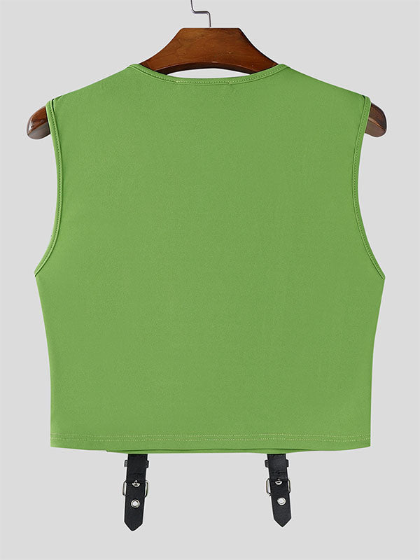 Men's Metal Buckle Patchwork Cropped Casual Tank SKUL22735