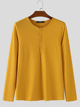 Men's Solid Texture Ribbed Long Sleeve T-Shirt SKUL29521