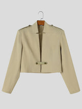 Men's Avant-Garde Deconstructed Stage Runway Epaulet Shoulder connected Metallic Button Cropped Blazer SKUL85222