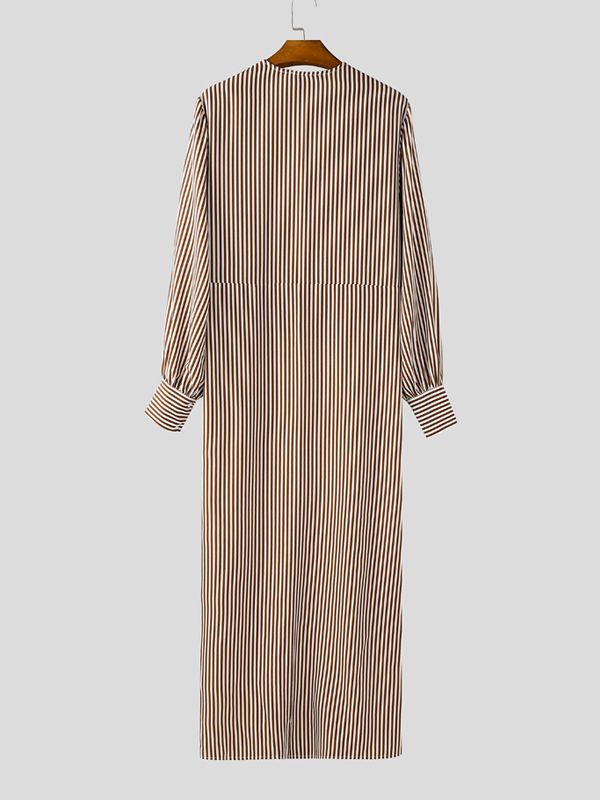 Men's Striped Asymmetrical Placket Long Sleeve Cardigan SKUL40324