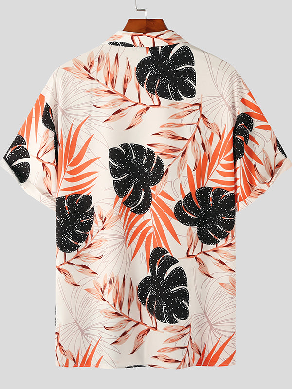 Mens Tropical Leaf Print Revere Collar Shirt SKUK08624