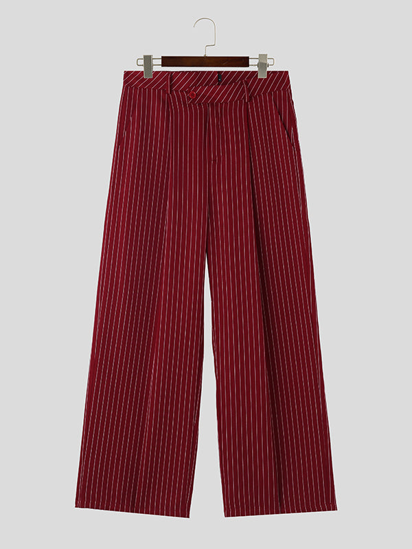 Mens Vertical Striped Pleated Casual Pants SKUK27787