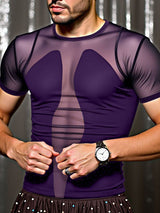 Mens Sheer Mesh Patchwork Short Sleeve T-Shirt SKUL10287