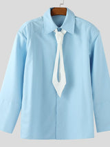 Men's Color Block Hollow Tie Long Sleeve Shirt SKUL36311