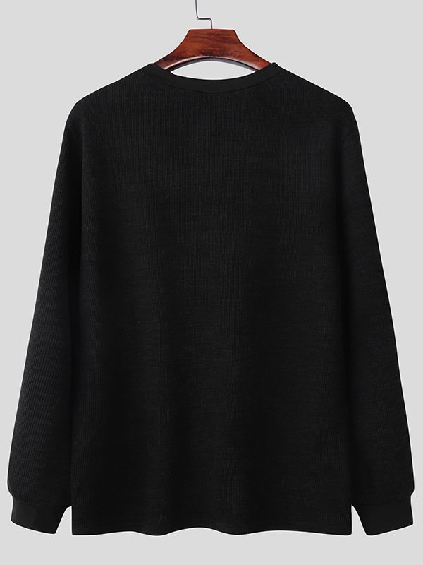 Men's Striped Contrast Color Cut Out Long Sleeve T-shirt SKUL46556