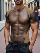 Mens Sheer Mesh Patchwork Short Sleeve T-Shirt SKUL14075