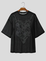 Mens Lace Patchwork Casual Short Sleeve T-Shirt SKUL13907